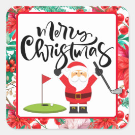 Golf Frohe Weihnachten mit dem Weihnachtsmann beim Quadratischer Aufkleber