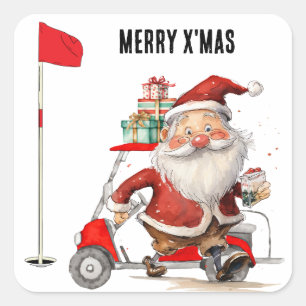 Golf Frohe Weihnachten mit dem Weihnachtsmann Golf Quadratischer Aufkleber