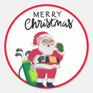Golf Frohe Weihnachten mit dem Weihnachtsmann Golf Runder Aufkleber