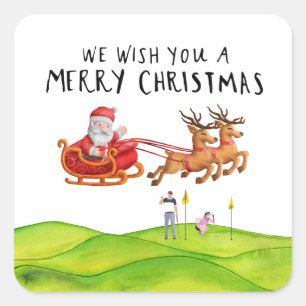 Golf Frohe Weihnachten mit dem Weihnachtsmann Quadratischer Aufkleber