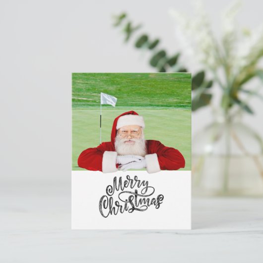 Golf Frohe Weihnachten mit dem Weihnachtsmann unte Postkarte (Stehend Vorderseite)