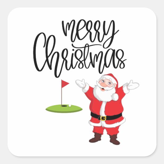 Golf Frohe Weihnachten mit dem Weihnachtsmann unte Quadratischer Aufkleber (Vorderseite)
