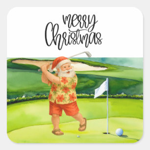 Golf Frohe Weihnachten mit dem Weihnachtsmann unte Quadratischer Aufkleber