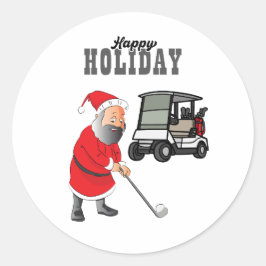 Golf Frohe Weihnachten mit dem Weihnachtsmann unte Runder Aufkleber