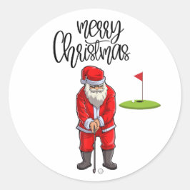 Golf Frohe Weihnachten mit dem Weihnachtsmann unte Runder Aufkleber