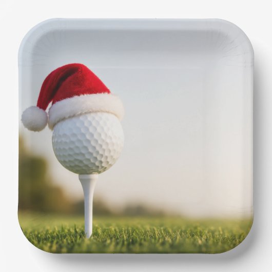 Golf Frohe Weihnachten mit Golfball mit Santa-Hut Pappteller (Vorderseite)