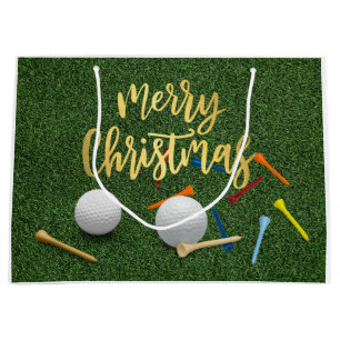 Golf Frohe Weihnachten mit Golfball und Tee Große Geschenktüte