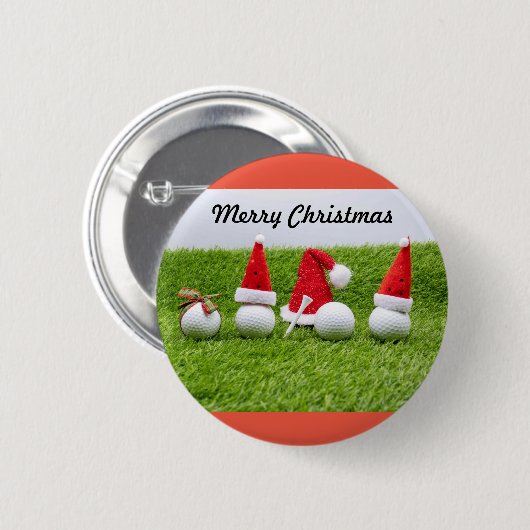 Golf Frohe Weihnachten mit Golfball-Weihnachtsmann Button (Vorne & Hinten)