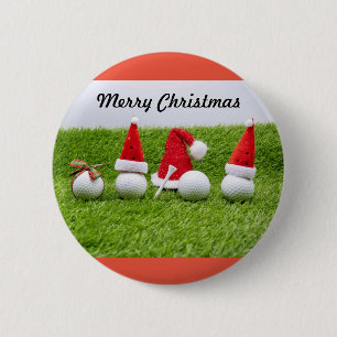 Golf Frohe Weihnachten mit Golfball-Weihnachtsmann Button