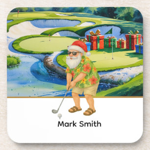 Golf Frohe Weihnachten mit Santa Claus Golfen Getränkeuntersetzer