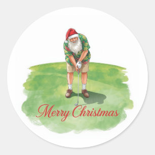 Golf Frohe Weihnachten mit Santa Claus Golfen Runder Aufkleber