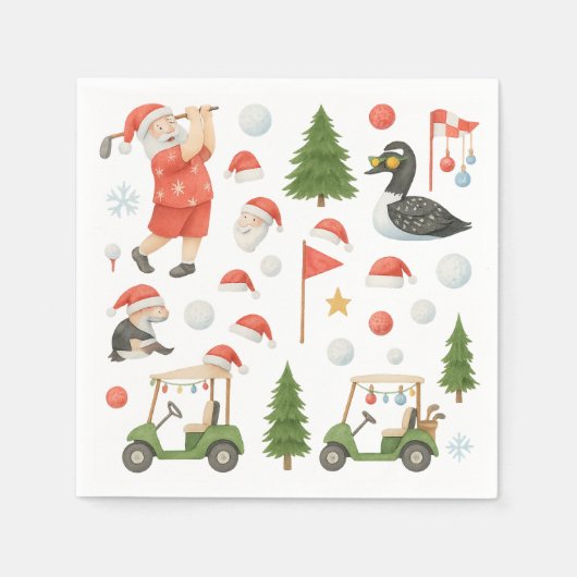 Golf Frohe Weihnachten mit Santa Golfing Serviette (Vorderseite)
