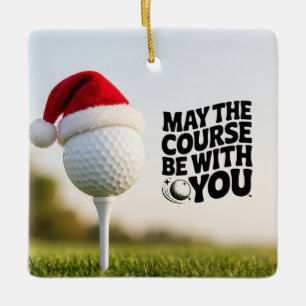 Golf Frohe Weihnachten mit Santa Hut Golfball Keramikornament