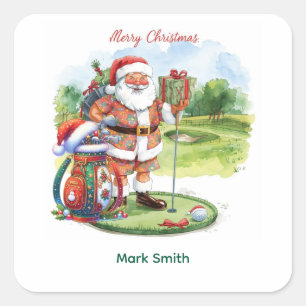 Golf Frohe Weihnachten mit Weihnachtsmann Sommer Quadratischer Aufkleber