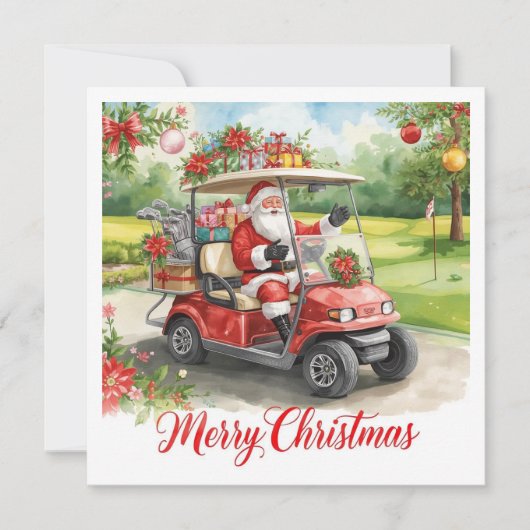 Golf Frohe Weihnachten Santa fährt Golfcart (Vorderseite)