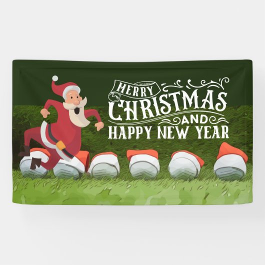 Golf Frohe Weihnachten Weihnachtsmann auf grün lus Banner (Horizontal)