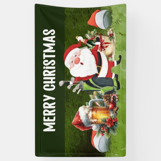 Golf Frohe Weihnachtsbälle tragen Weihnachtsmannmü Banner (Vertikal)