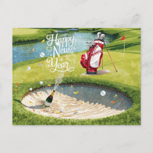 Golf Frohes Neues Jahr vom Golfplatz für Golfer Feiertagspostkarte