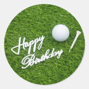 Golf fröhlicher Geburtstag mit Ball und Tee auf G Runder Aufkleber
