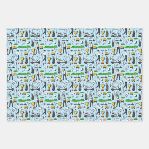 Golf für Herren Golfsport Symbole Blau Geschenk Geschenkpapier Set