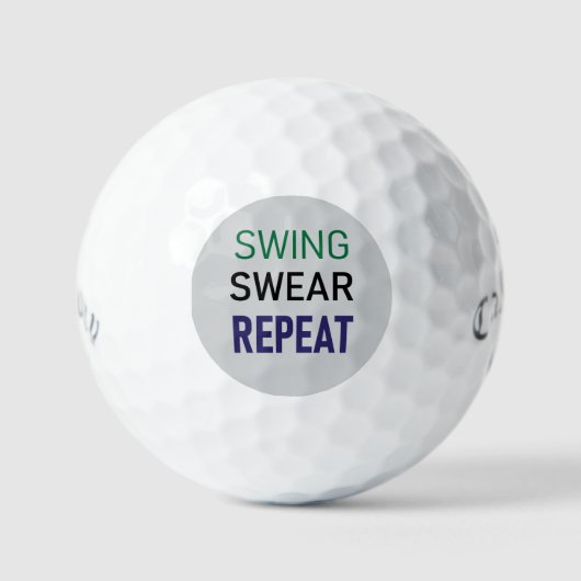 Golf Gag Gift – Swing Swear Repeat Golfball (Vorderseite)