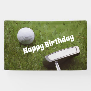 Golf-Geburtstag mit Golfball und Putter auf Grün Banner