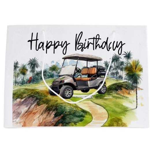 Golf Geburtstag mit Golfwagen Aquarell Große Geschenktüte (Vorderseite)