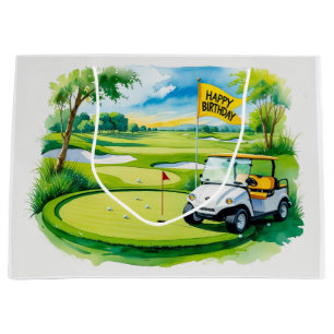 Golf Geburtstag mit Golfwagen Aquarell Große Geschenktüte