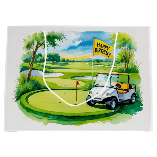 Golf Geburtstag mit Golfwagen Aquarell Große Geschenktüte (Vorderseite)