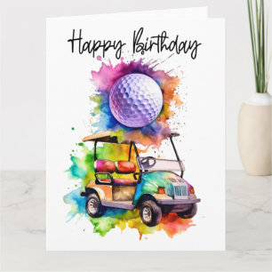 Golf Geburtstag mit Golfwagen Aquarell Karte