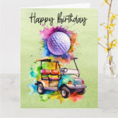 Golf Geburtstag mit Golfwagen Aquarell Karte (Gelbe Blume)
