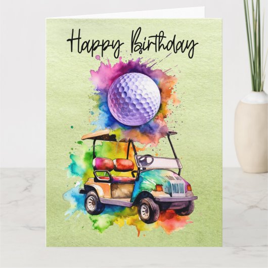 Golf Geburtstag mit Golfwagen Aquarell Karte (Vorderseite)