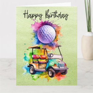 Golf Geburtstag mit Golfwagen Aquarell Karte