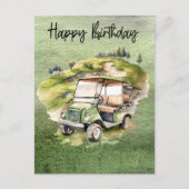 Golf Geburtstag mit Golfwagen Aquarell Postkarte (Vorderseite)