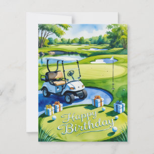 Golf-Geburtstag mit Golfwagen für Golfer Postkarte