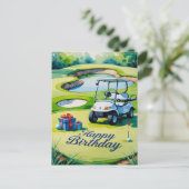 Golf Geburtstag mit Golfwagen für Golfer Postkarte (Stehend Vorderseite)