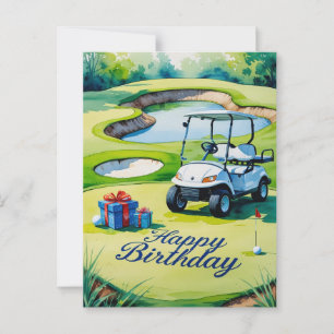 Golf-Geburtstag mit Golfwagen für Golfer Postkarte
