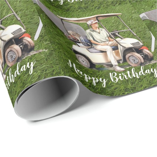 Golf Geburtstag mit Golfwagen Geschenkpapier (Rolleneckpunkt)