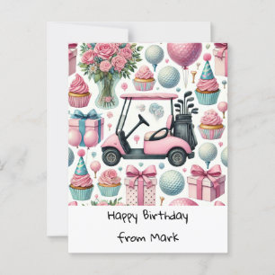 GOLF Geburtstag PINK Thema für Golferin Postkarte