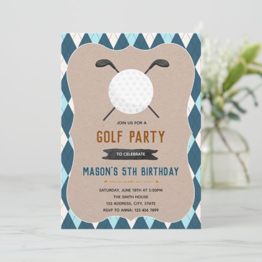 Golf-Geburtstagsfeier Einladung (Stehend Vorderseite)