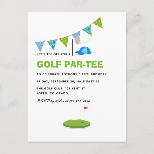 Golf Geburtstagsfeier Postkarte (Vorderseite)
