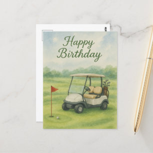 Golf-Geburtstagsthema mit Golfwagen-Wasserfarbe Postkarte