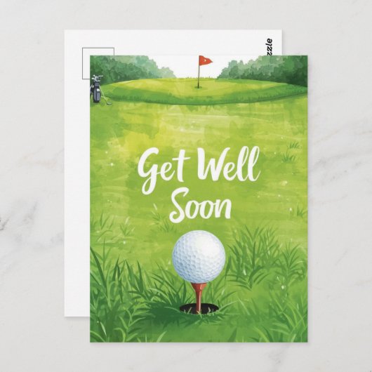 Golf Get Well-bald Card - Aquarellgolfplatz Postkarte (Vorne/Hinten)