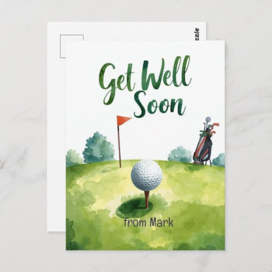 Golf Get Well-bald Card - Aquarellgolfplatz Postkarte (Vorne/Hinten)
