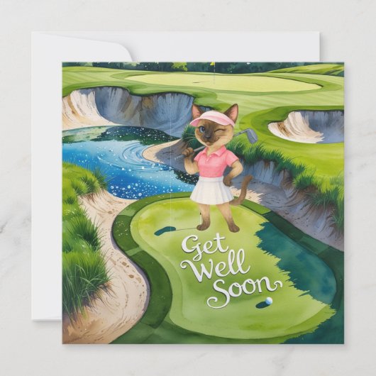 Golf Get Well Well Balon Card für Katzenliebhaber Karte (Vorderseite)