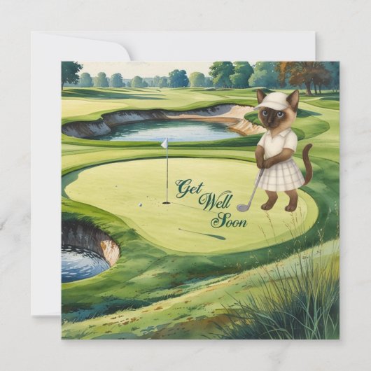 Golf Get Well Well Balon Card für Katzenliebhaber Karte (Vorderseite)