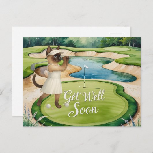 Golf Get Well Well Balon Card für Katzenliebhaber Postkarte (Vorne/Hinten)