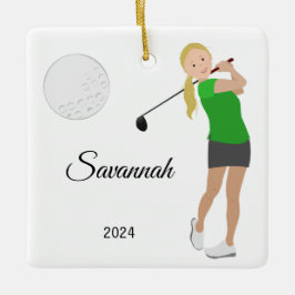 Golf Girl Blonde Hair Keramikornament