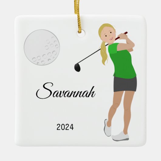 Golf Girl Blonde Hair Keramikornament (Vorderseite)