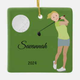 Golf Girl Blonde Keramikornament